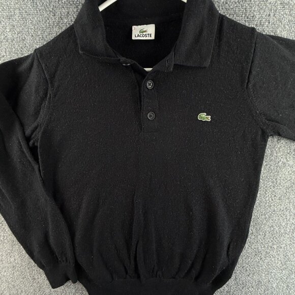 Lacoste Sweater Men Wool Size 2 Black Collared Preppy Knit Pullover Adult Logo - Picture 1 of 16